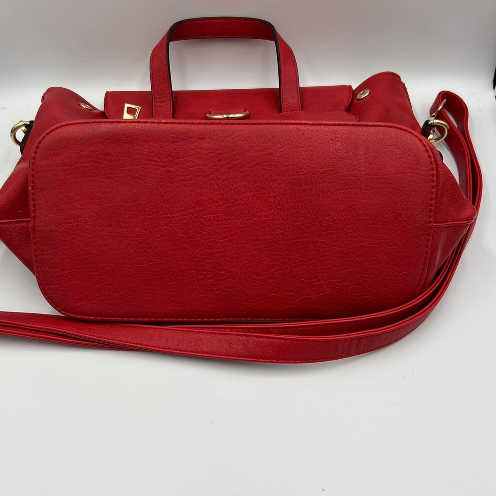 Red Vegan Leather Satchel Bag Womens Medium Red Good Crossbody Strap - Picture 4 of 9